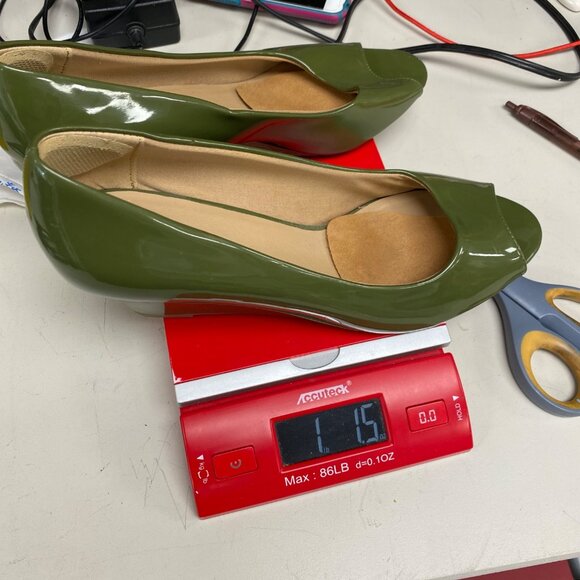 Forever Womens Olive Green Peep Toe Wedge Office Work Slip-On 2.5" Heel Size 10 - Picture 11 of 12